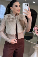 Casaco Shopie – Tricot com Pele Sintética Elegante - Bege