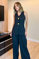 Conjunto Feminino Calça e Colete Alongado Alfaiataria