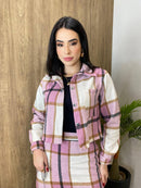Conjunto Feminino Flanelado Beatriz Cropped e Saia Xadrez Lilás