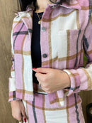 Conjunto Feminino Flanelado Beatriz Cropped e Saia Xadrez Lilás